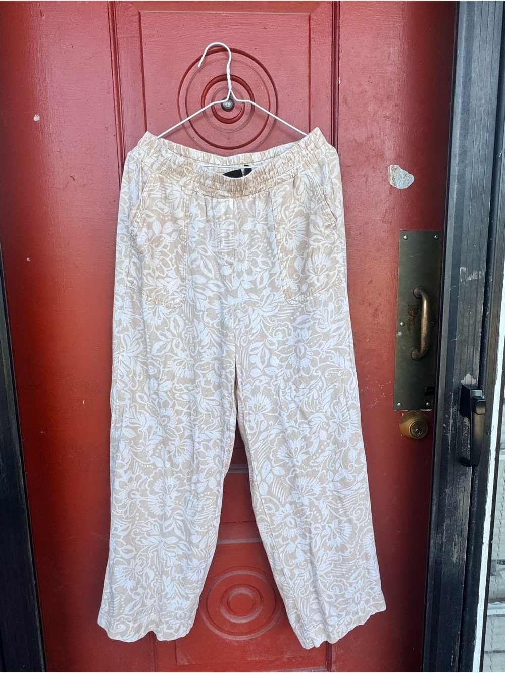 Rafaella Cream & Beige Floral Wide-Leg Pants